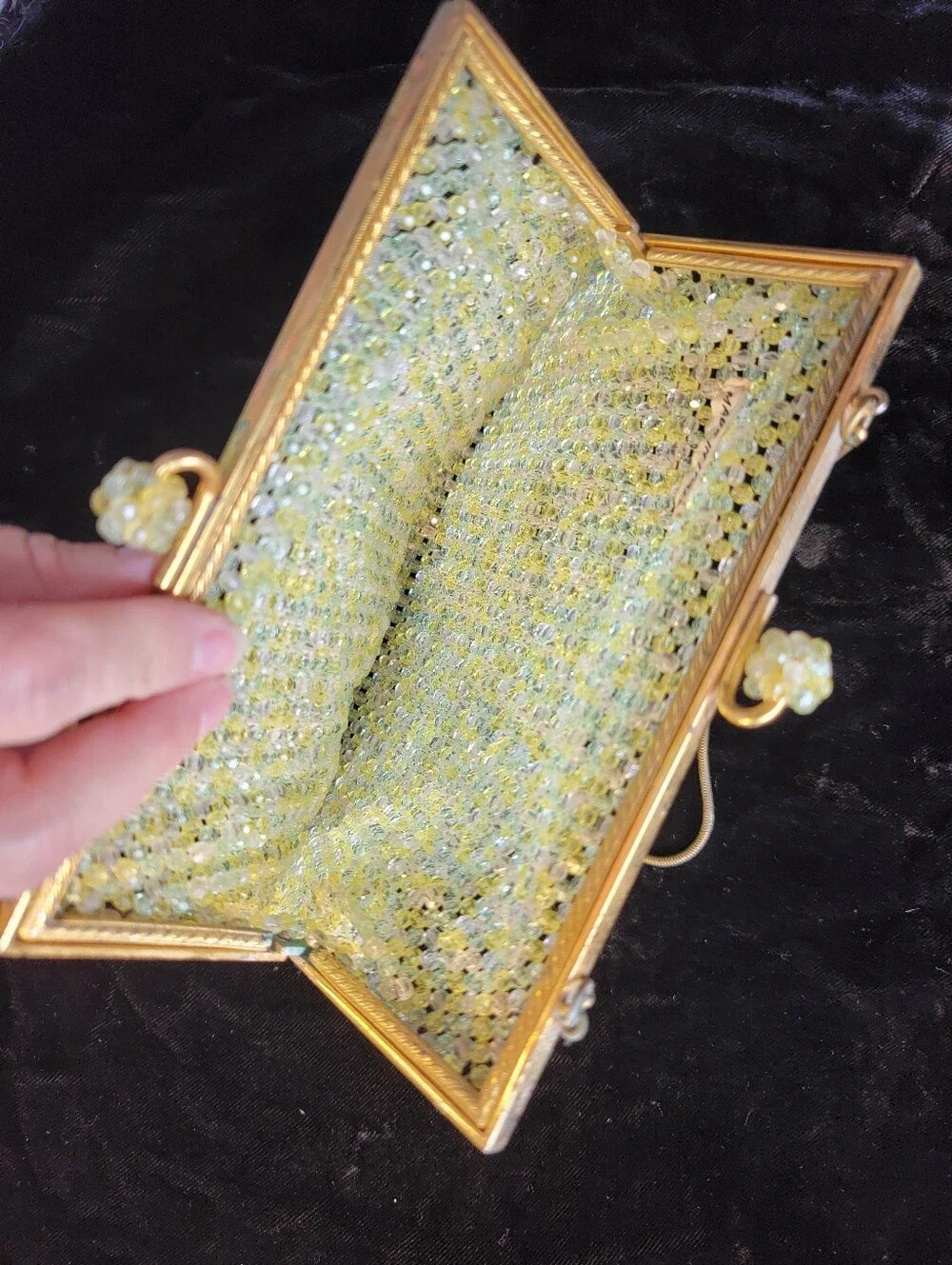 Vintage Mid-Century Italian Beaded Kiss-lock Purse Yellow, Green, Clear - Picture 5 of 12